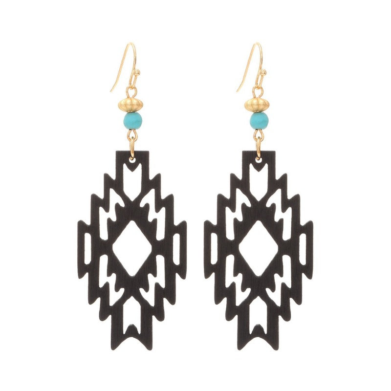 Wholesale Bohemian Hollow Wood Diamond Earrings